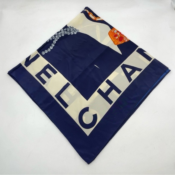 Chanel Navy White Mademoiselle Gripoix Silk Scarf - Picture 6 of 16